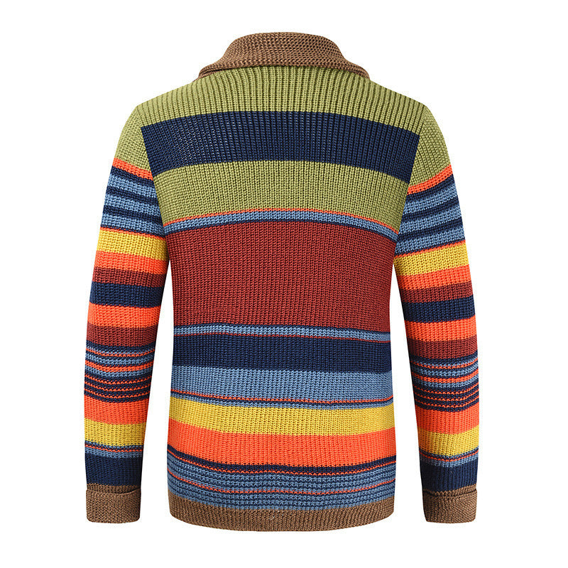 Jesensko-zimski moški mavrični pleteni pulover s preklopom