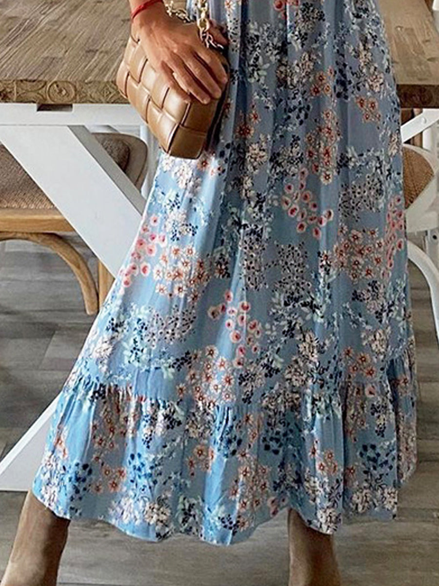 Casual Fashion Floral φόρεμα με στρογγυλή λαιμόκοψη με μισό μανίκι
