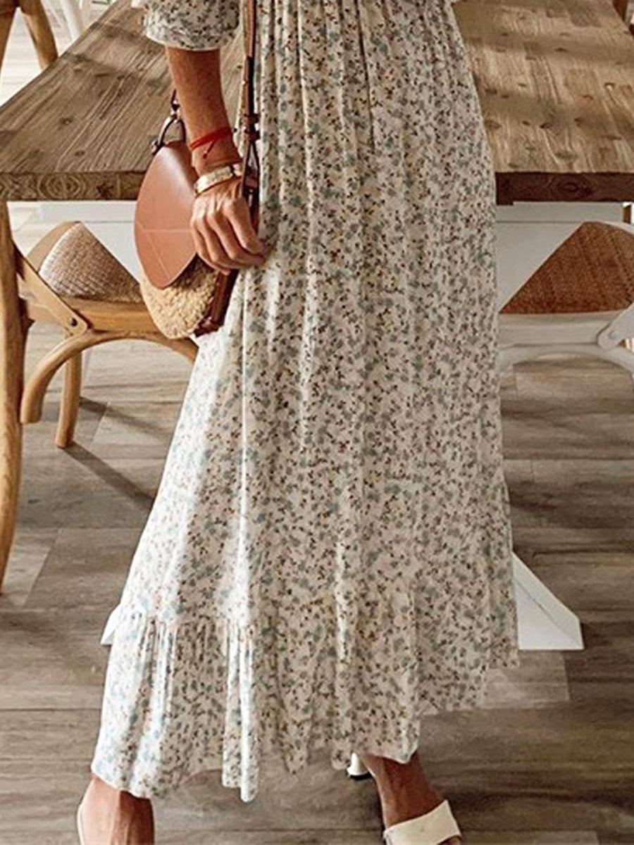 Casual Floral στάμπα μάξι φόρεμα με λαιμόκοψη με μισό μανίκι